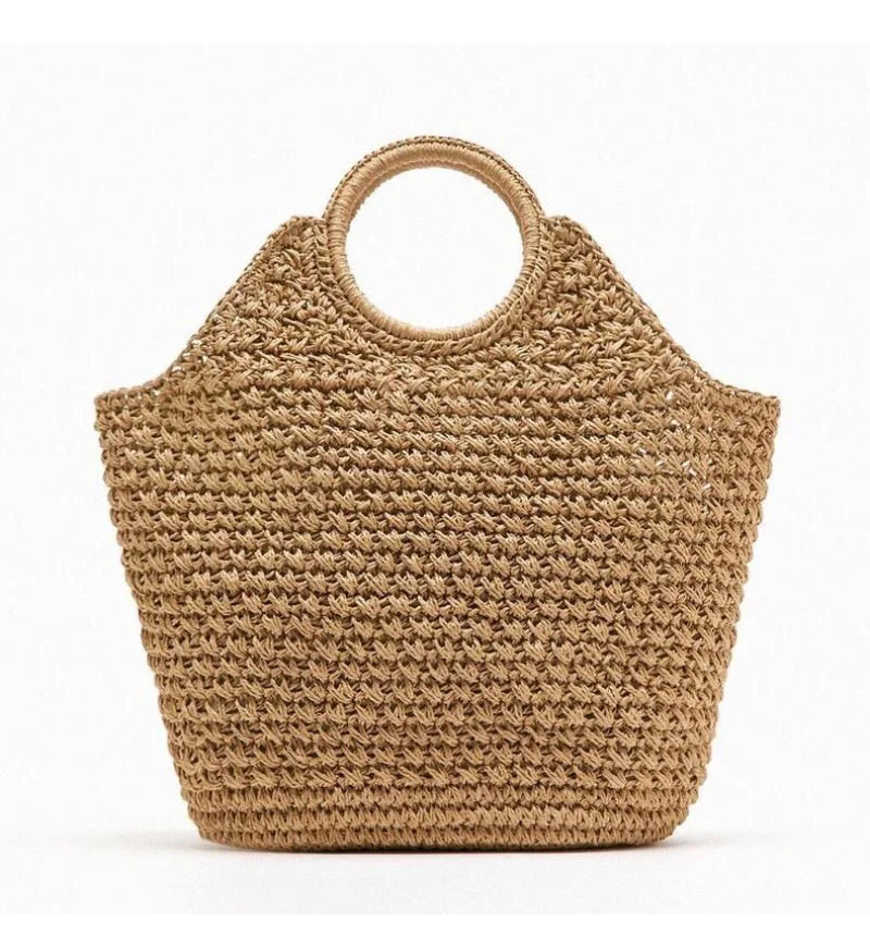 Women's Designer Rattan Handbag Purse 2025 Casual Vacation Beach Tote with Large Capacity Zipper Closure Straw Weave Handle