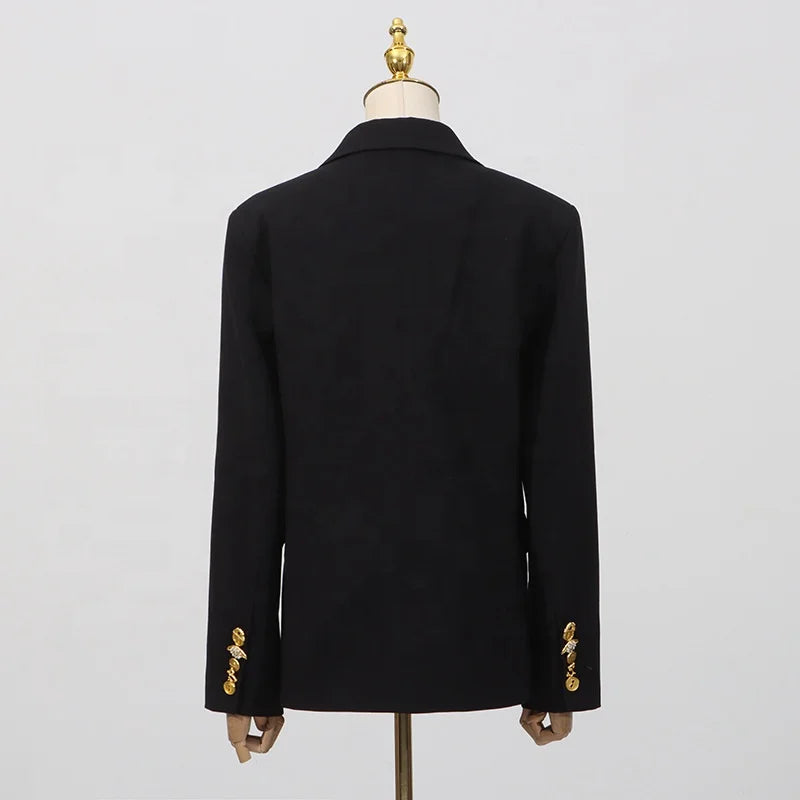 Autumn European Double Breasted V Neck Long Sleeve Elegant Blazers Suits Jackets for Women