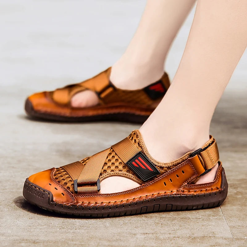 Summer Beach Fun Casual Comfortable Genuine Leather Sandals Men Sewing Soft Sole Fashion Men Casual Shoes