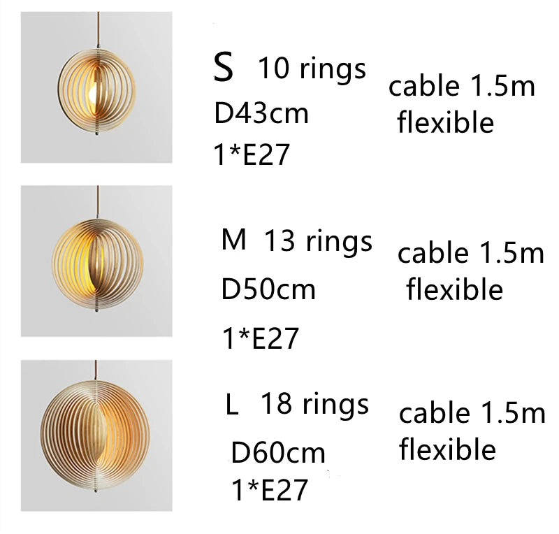 Wooden Living Room Bamboo Dining Pendant  lamp Creative Moon Lamp Wood Ring Bedroom Hanging Lamp