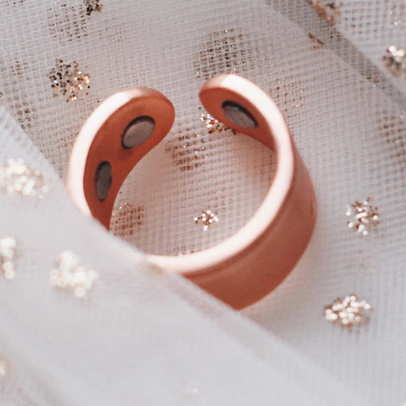 Adjustable Copper Rings Magnetic Health Energy Metal Open Cuff Ring Man 9mm Arthritis Matte Finger Ring for Men Christmas Gift
