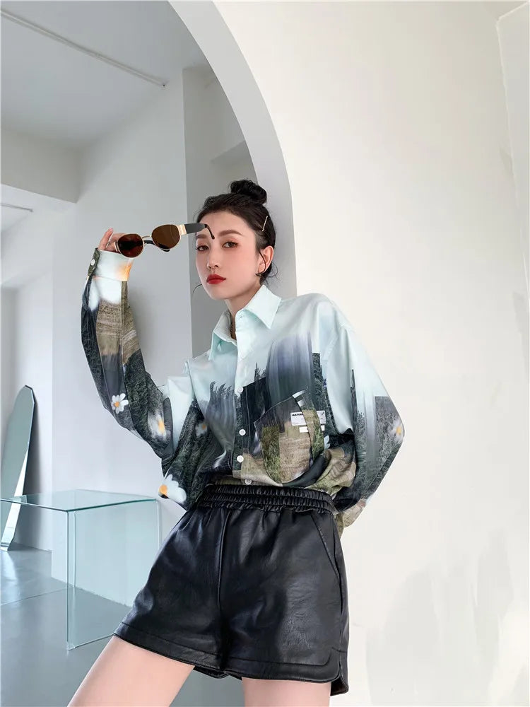 Oversized Women Blouses oil Printing shirts Harajuku Tops Long Sleeve Couple's Streetwear Blusas Mujer