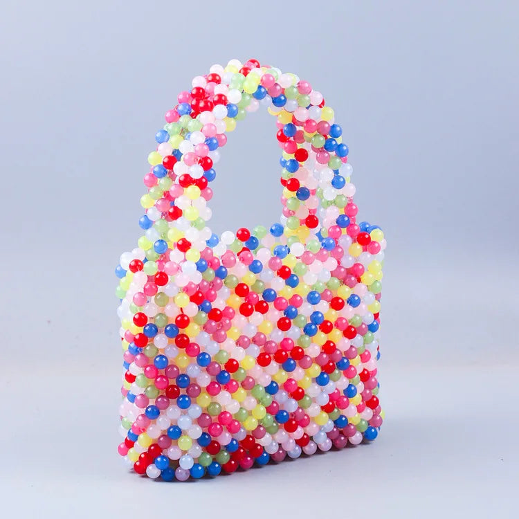Small Bead Bag Designer Handheld Rainbow Color Bags Clear Acrylic Crystal Beaded Box Totes Customized Women Woven Purse 2026