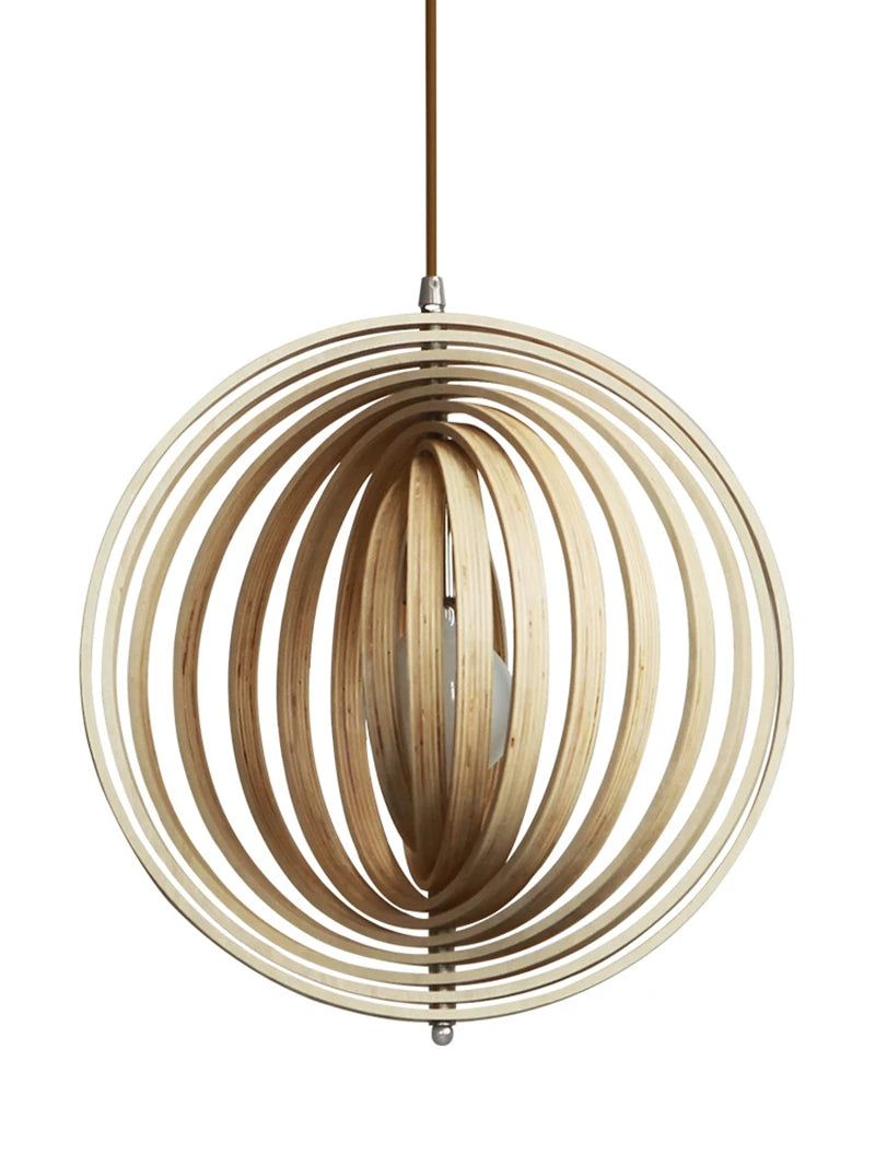 Wooden Living Room Bamboo Dining Pendant  lamp Creative Moon Lamp Wood Ring Bedroom Hanging Lamp