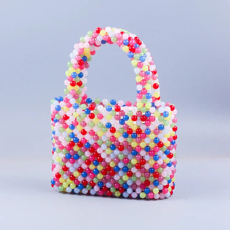 Small Bead Bag Designer Handheld Rainbow Color Bags Clear Acrylic Crystal Beaded Box Totes Customized Women Woven Purse 2026