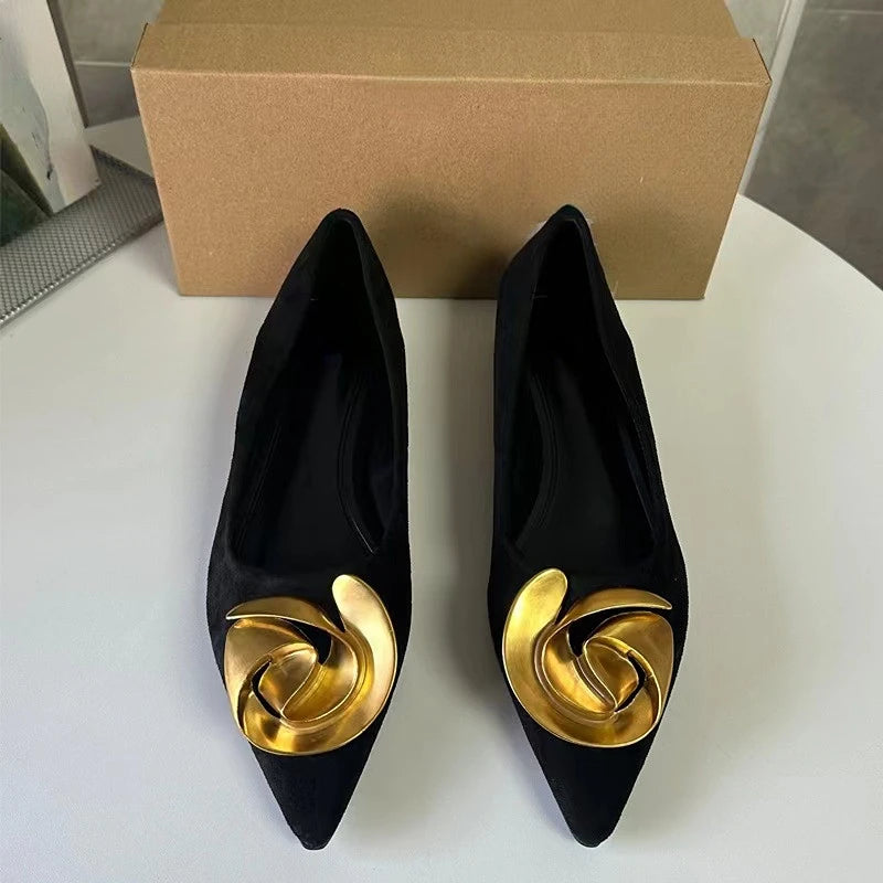 Sandales-Femme- Female Dress Office Shoes Flat Slipper Metal Women 2023 Sandals New Arrival