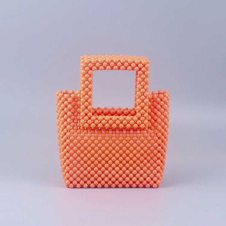 Jelly Color Acrylic Beaded Bag DIY Hand Woven Bead Bag Female Summer Square Top Handle Bag Luxury Designer Purses and Handbags
