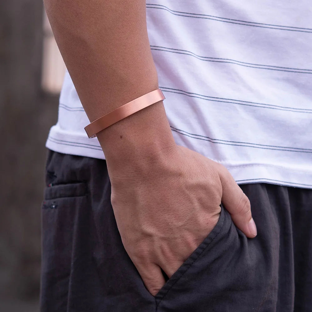 Vinterly Matte Pure Copper Bracelets Men Magnetic Arthritis Adjustable 10mm Wide Open Cuff High Magnet Energy Bangles Resizable