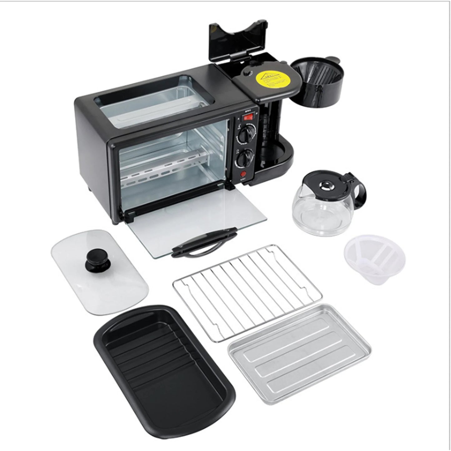 Multi-function Toaster Oven With Coffee Maker & Toast Grill & Hot Plate 3 in 1 Breakfast Maker