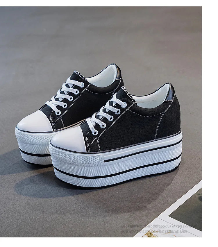 Fujin 7.5cm Fashion Canvas Shoes Breathable Women Super High Heel Sneakers Platform Shoes Women Autumn Autumn Women's Shoes