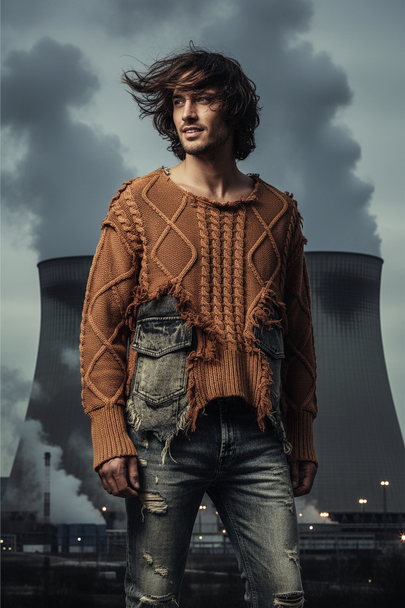 2026 Autumn New Fashionable Personalized Splicing Denim Round Neck Long Sleeve unisex Sweater