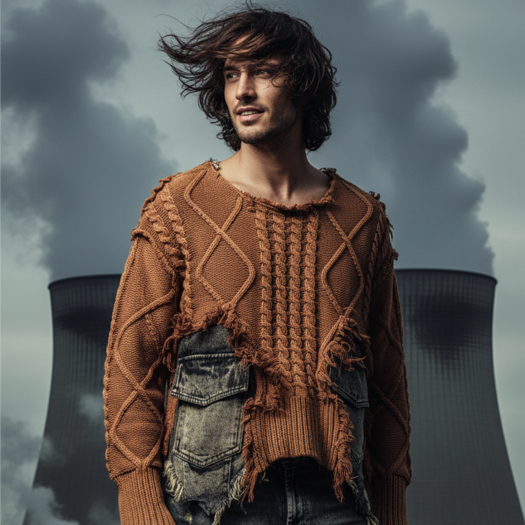 2026 Autumn New Fashionable Personalized Splicing Denim Round Neck Long Sleeve unisex Sweater