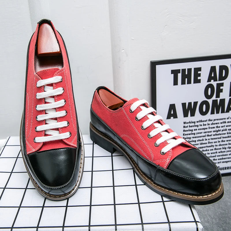 Men's Loafers Splicing PU Leather Shoes Business Casual Men Lace up Leather Shoes for Man