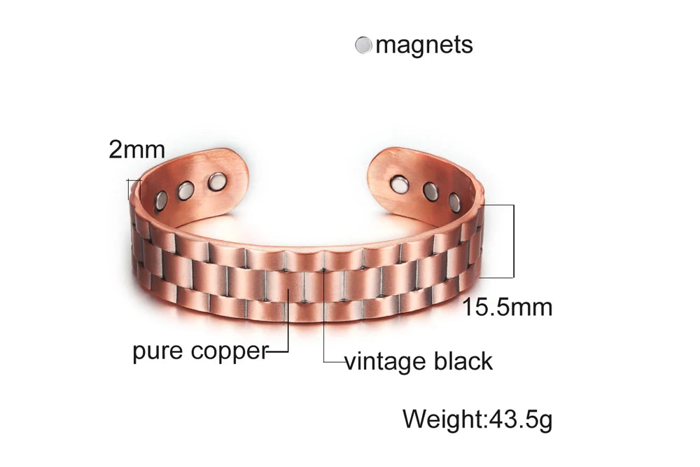Vinterly Pure Copper Bracelet Men Magnetic Vintage Adjustable High Magnet Open Cuff Bangles Health Energy Jewelry for Male Women
