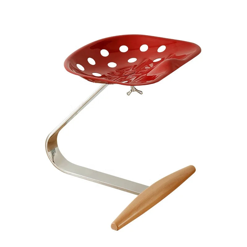 Cantilever-style Nordic Region Dining Stool Perforated Plastic Seat Polished Stainless Steel Frame Solid Wood Footrest Dining