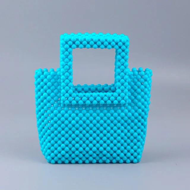 Jelly Color Acrylic Beaded Bag DIY Hand Woven Bead Bag Female Summer Square Top Handle Bag Luxury Designer Purses and Handbags