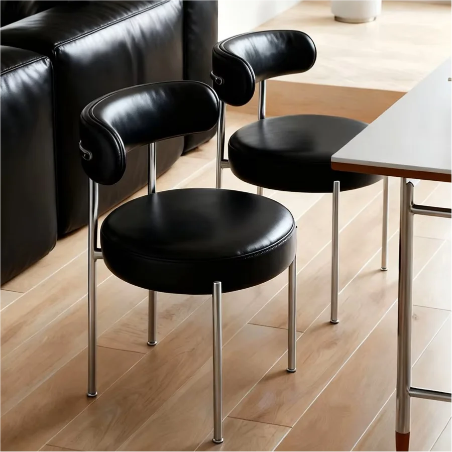 New Style Modern Luxury Stainless Steel Leather Upholstery Comfortable Office Chair  for Bedroom Dining Room Furniture