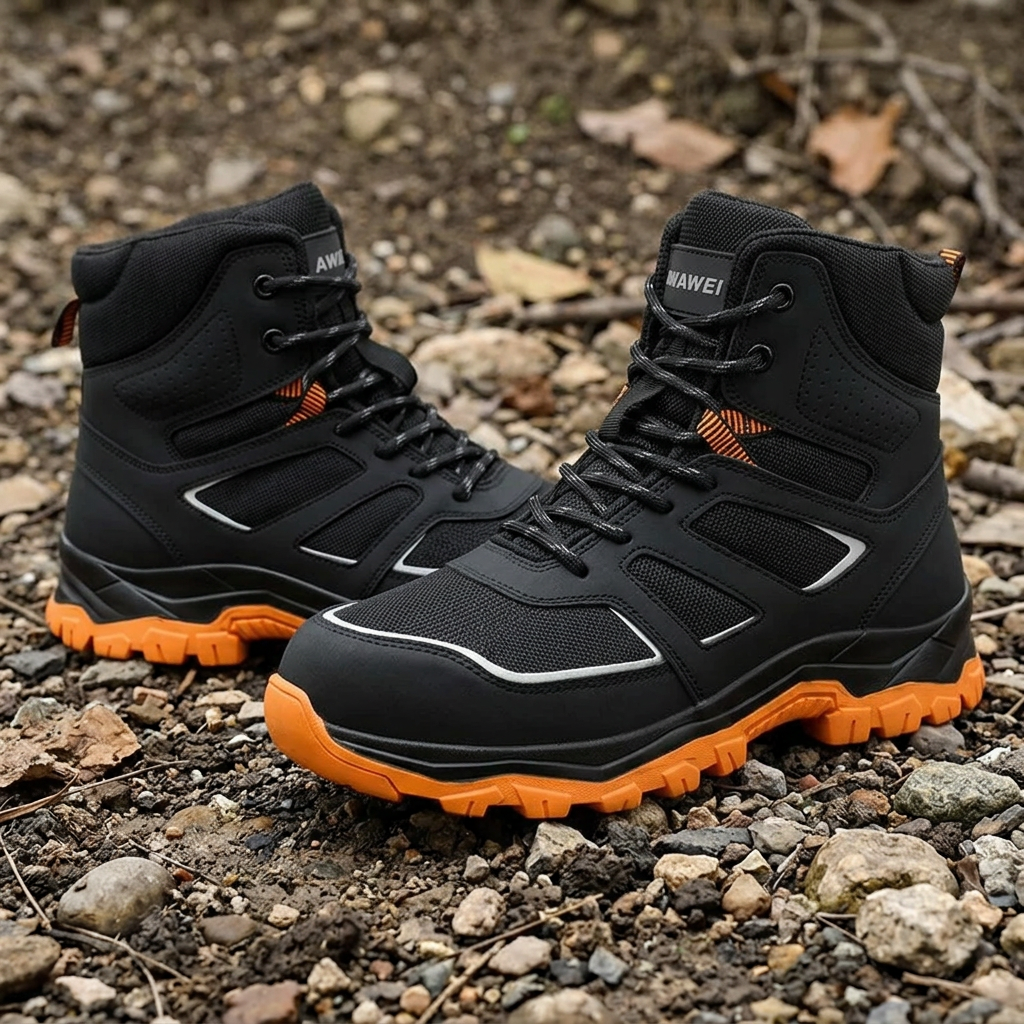 AMAWEI D/863 Unisex Outdoor EU Standard Safety Shoes Steel Toe Work Boots with Mesh Upper Rubber Outsole Anti-static for Factory