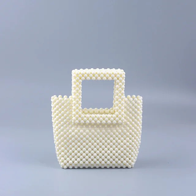 Jelly Color Acrylic Beaded Bag DIY Hand Woven Bead Bag Female Summer Square Top Handle Bag Luxury Designer Purses and Handbags