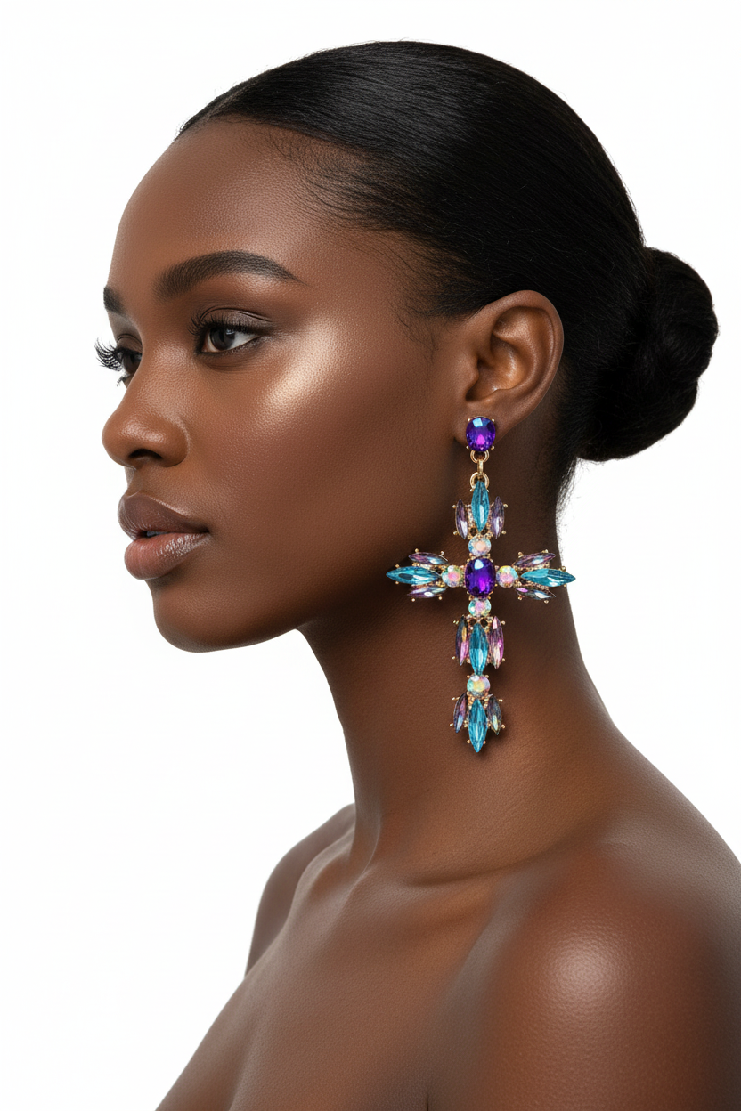 Trendy Rhinestone Cross Earrings For Women Big statement Earring 2021 crystal summer earing  fashionable fall jewelry