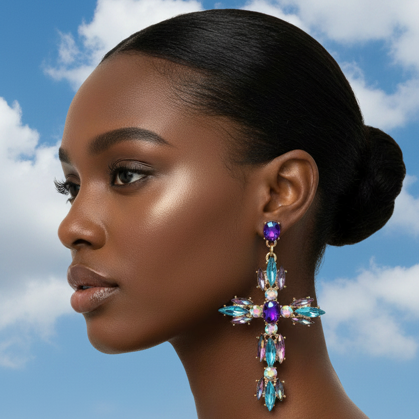 Trendy Rhinestone Cross Earrings For Women Big statement Earring 2021 crystal summer earing  fashionable fall jewelry