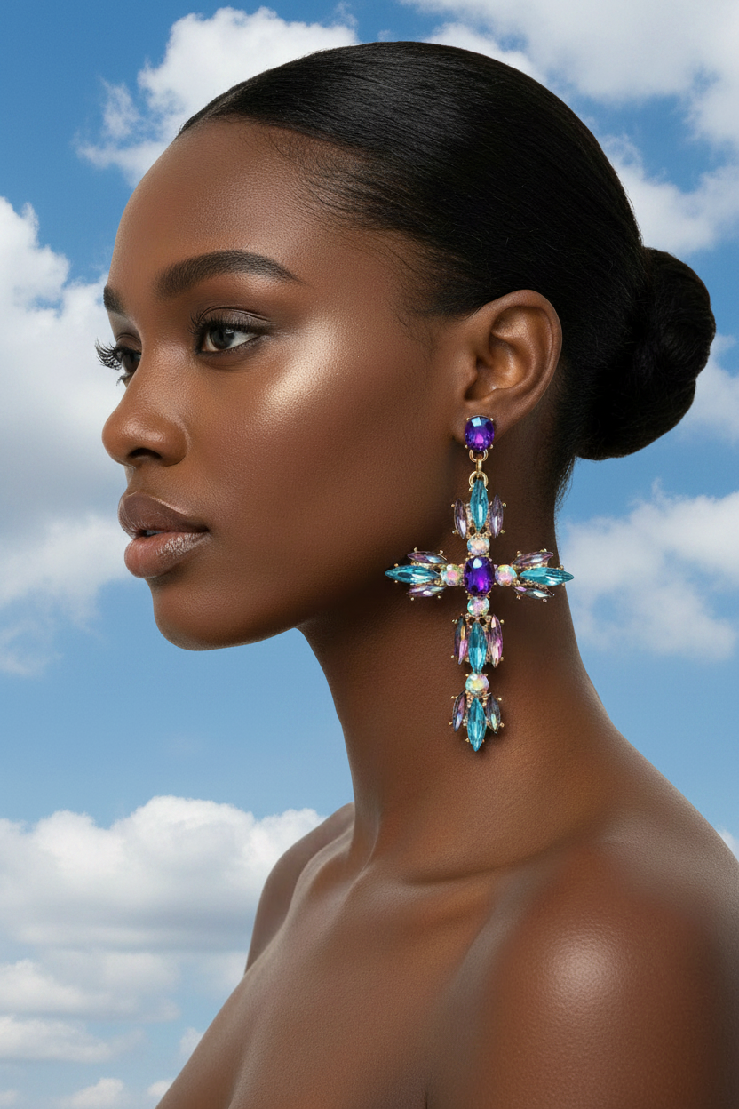 Trendy Rhinestone Cross Earrings For Women Big statement Earring 2021 crystal summer earing  fashionable fall jewelry