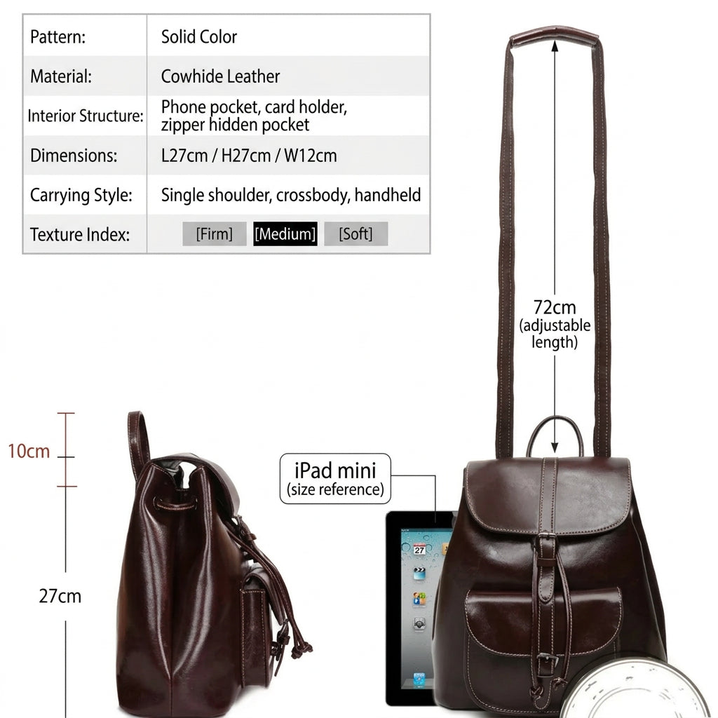 Women's Genuine Leather Backpack Purse Large Capacity Multiway Shoulder Travel Bag Anti Theft Zip Soft Daypack for Daily Work