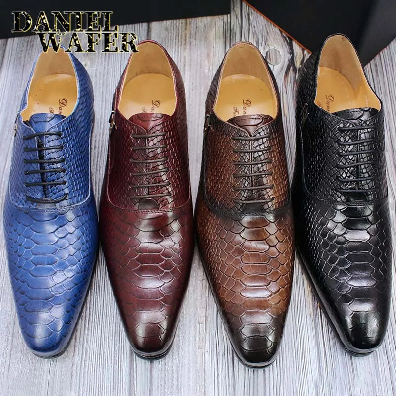 Luxury men's genuine leather ankle boots stylish lace-up pointed toe formal shoes for wedding office basic men's shoes