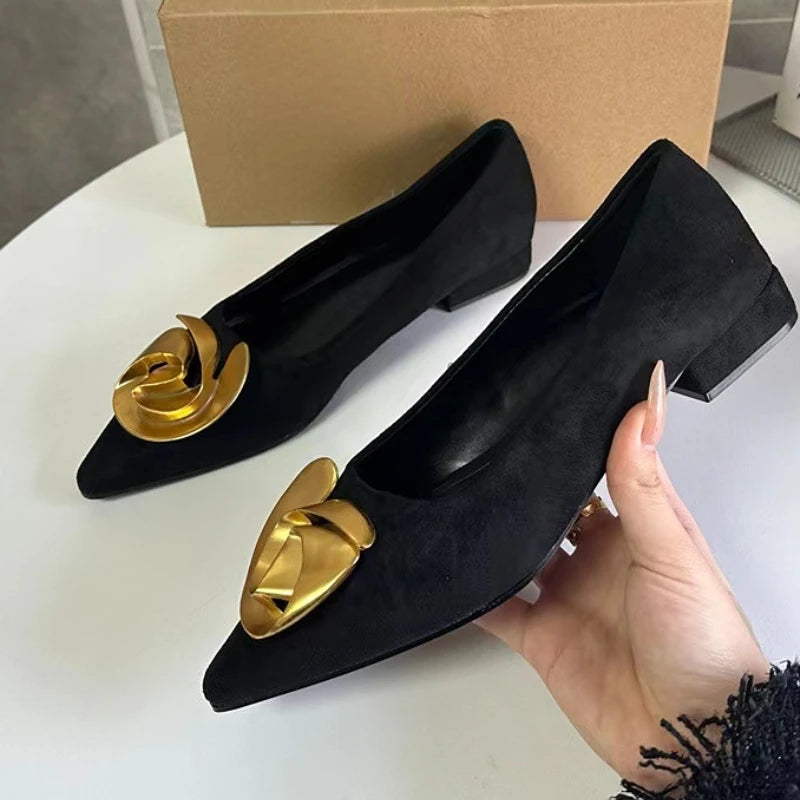Sandales-Femme- Female Dress Office Shoes Flat Slipper Metal Women 2023 Sandals New Arrival