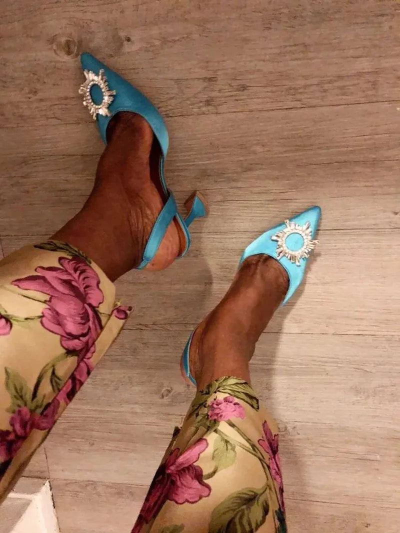 2025 Star style Women Sandals Elegant Pointed toe Slingback Summer Office Lady Shoes Fashion High heels Gladiator sandals Woman