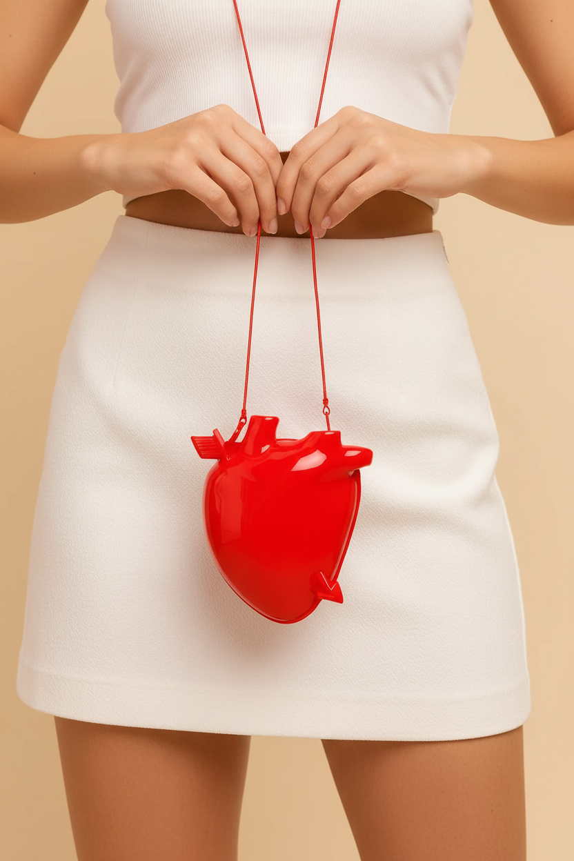Brand Fashion Women's Iron Material Red Arrow Heart Shape Clutch Handbag Geek Evening Bag Long Metal Chain Cross Body Purse