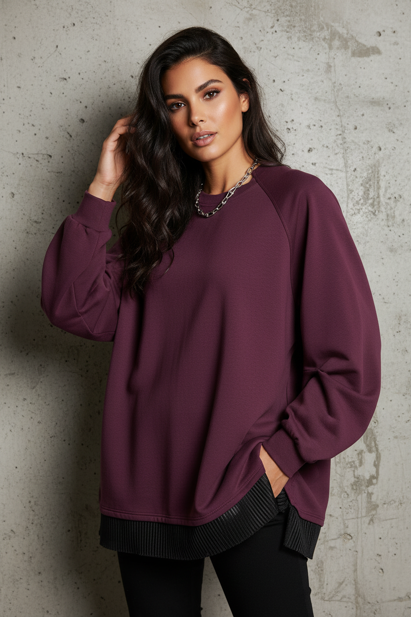 Spring 2026 New Fashion Elegant Casual Fake Two-piece Splicing Long Sleeve Women's Sweater