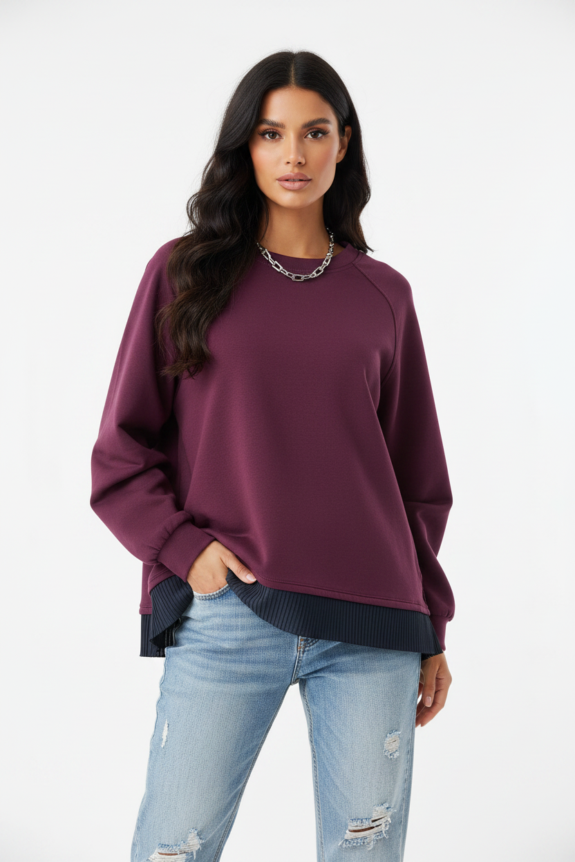 Spring 2026 New Fashion Elegant Casual Fake Two-piece Splicing Long Sleeve Women's Sweater