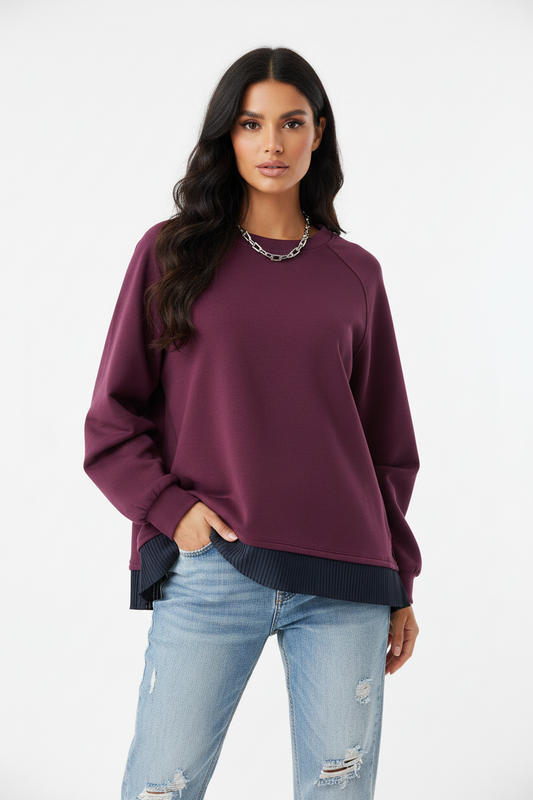 Spring 2026 New Fashion Elegant Casual Fake Two-piece Splicing Long Sleeve Women's Sweater