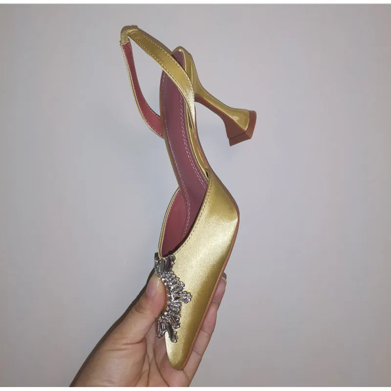 2025 Star style Women Sandals Elegant Pointed toe Slingback Summer Office Lady Shoes Fashion High heels Gladiator sandals Woman