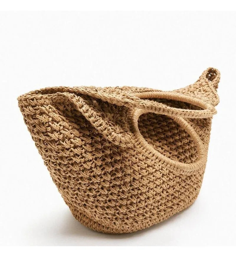 Women's Designer Rattan Handbag Purse 2025 Casual Vacation Beach Tote with Large Capacity Zipper Closure Straw Weave Handle