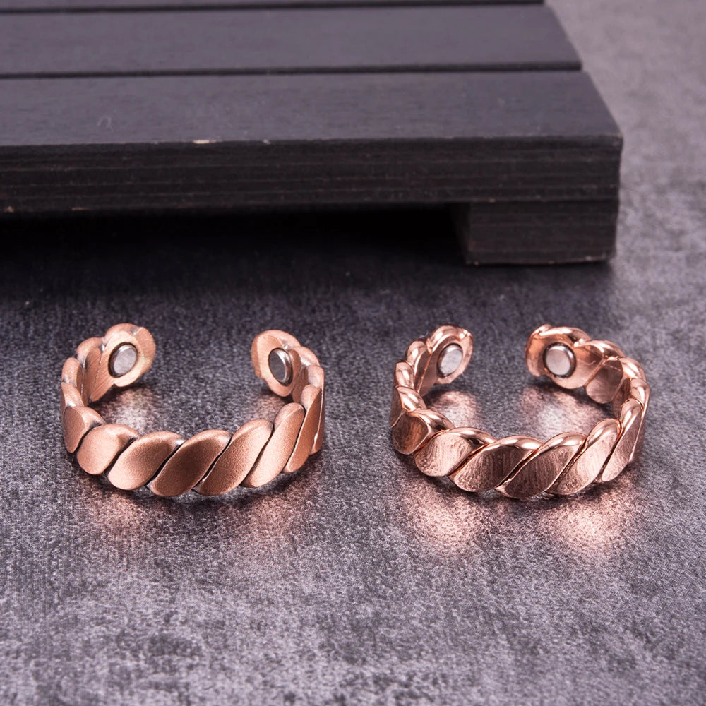 Vinterly Twisted Adjustable Pure Copper Rings Magnetic Therapy Athritis 6mm Wide Health Energy Finger Open Cuff Jewelry for Men