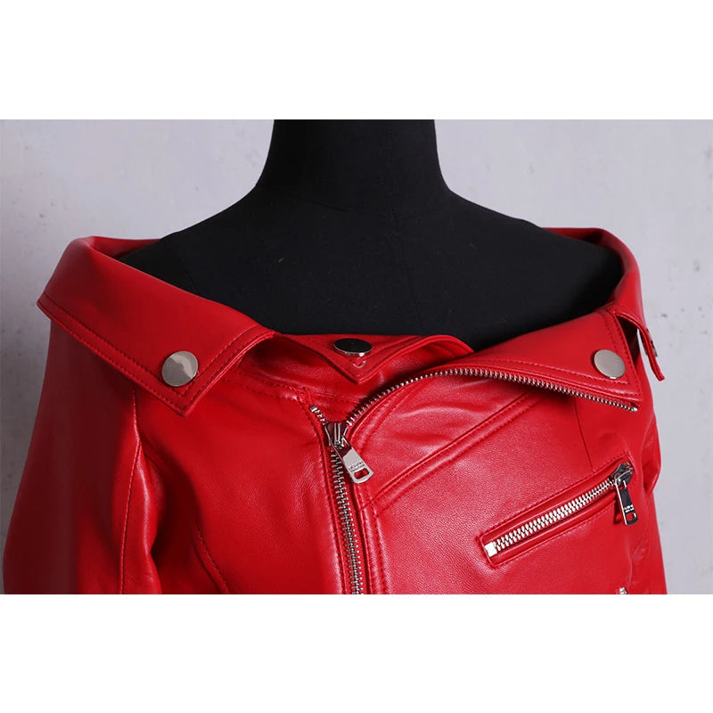 Spring Autumn Maxi Dresses for Women Slash Neck Red Black PU Leather Dress Women Long Sleeve Runway Elegant Dress