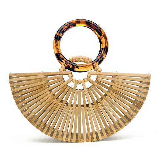 Luxury Women Small Bamboo Handbags Beach Bag Ladies Weave Round Acrylic Top Handle Bag Fashion Female Clutch Messenger Bag New