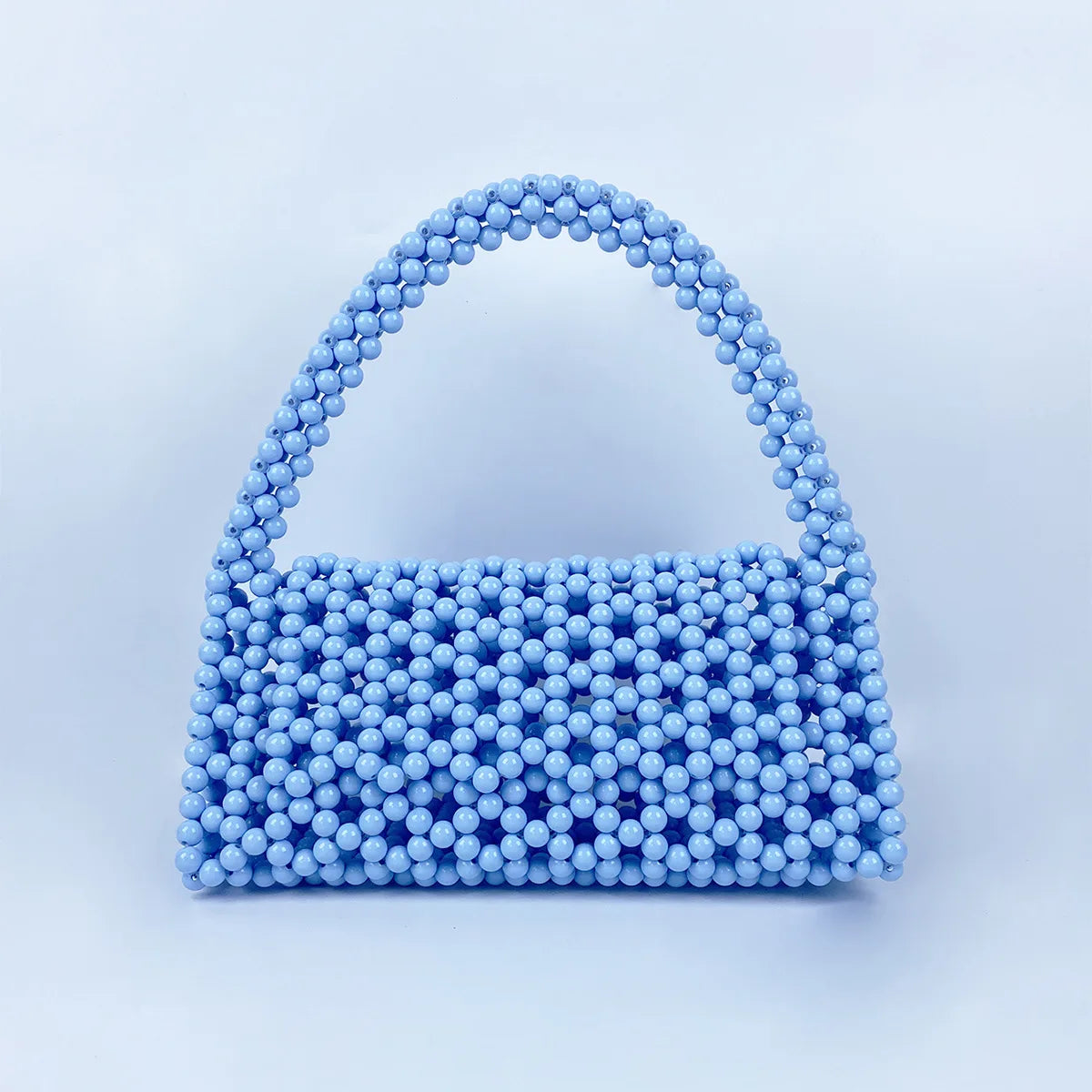 European and American Niche Handmade Color-blocked Pearl Triangle Bag Fashionable and Versatile Hand-held Rainbow Bead Weave Bag