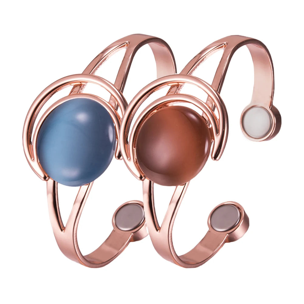 Vinterly Magnetic Bracelet Copper Adjustable Energy Brown Blue Stone High Magnet Bangles Arthritis Moon and Sun Pattern Jewelry