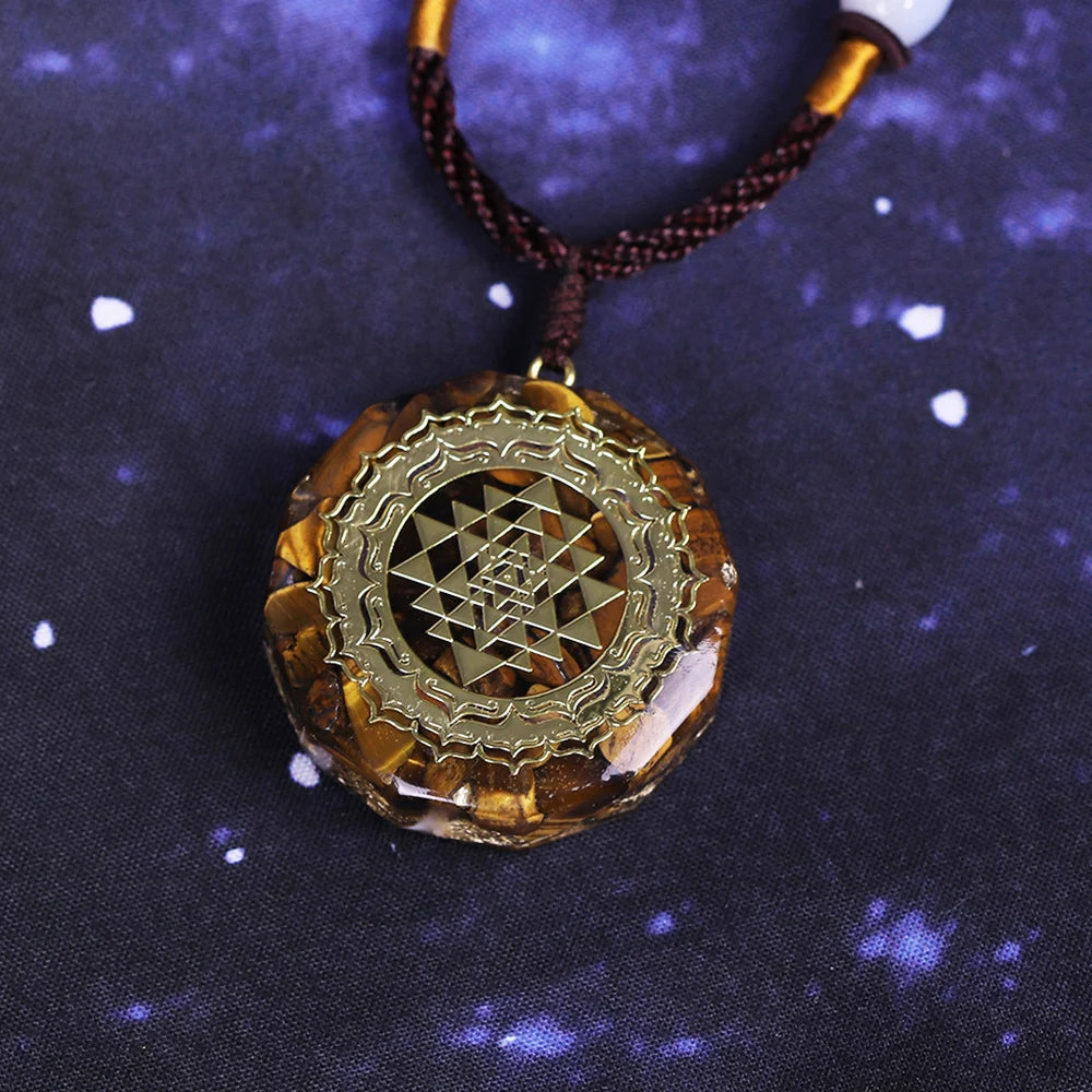 Orgonite Necklace Sri Yantra Pendant Sacred Geometry Tiger Eye Energy Necklace For Women Men Jewelry