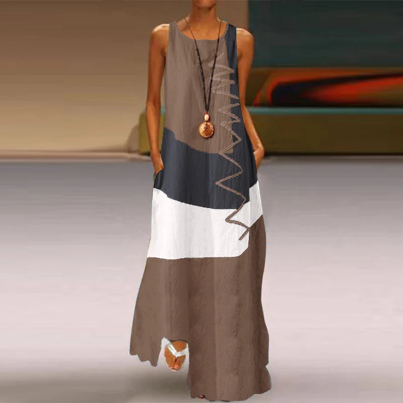Women Patchwork Sundress ZANZEA 2023 Summer Maxi Dress Kaftan Casual Sleeveless Tunic Vestido Female 100% Cotton Robe
