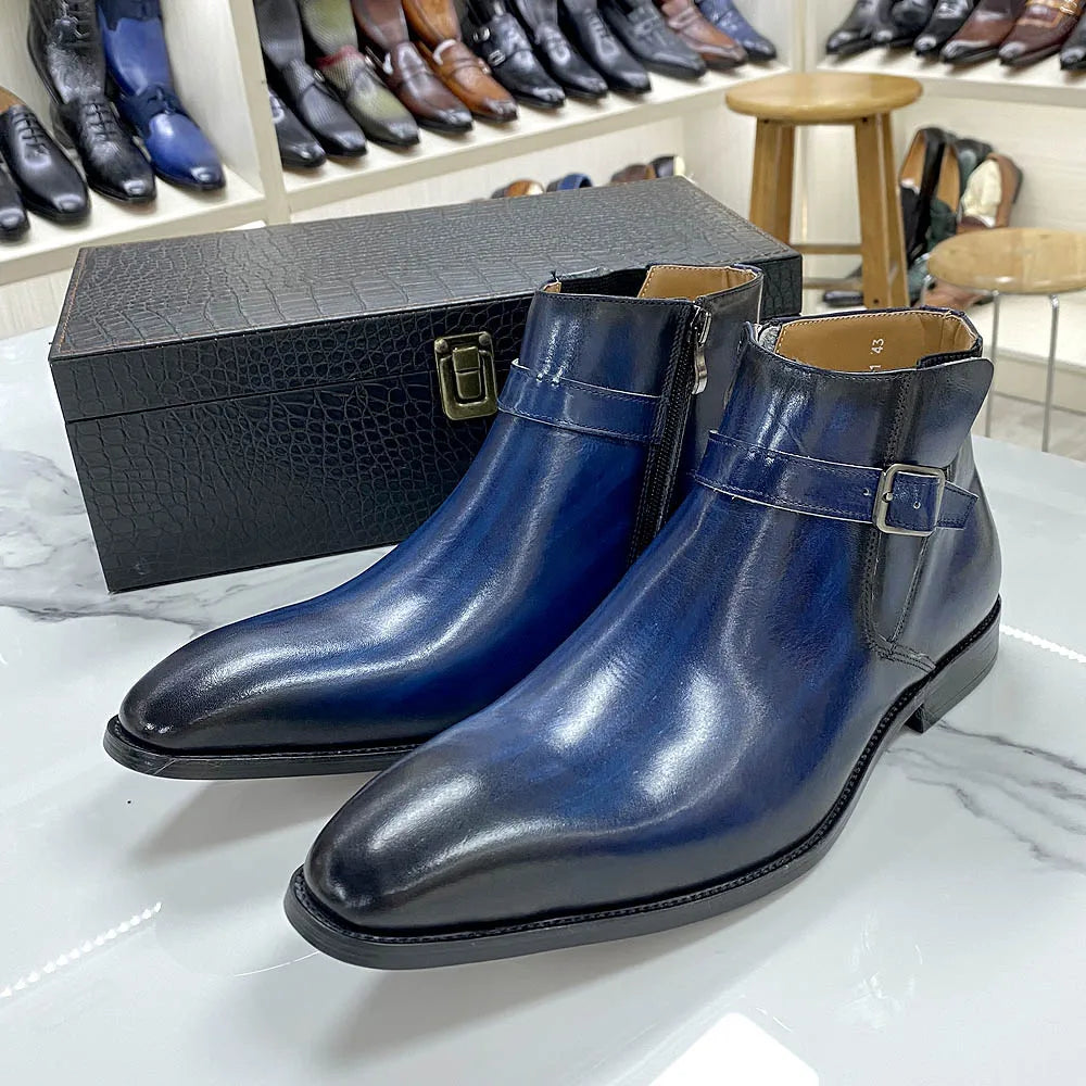 Luxury men's genuine leather ankle boots stylish lace-up pointed toe formal shoes for wedding office basic men's shoes