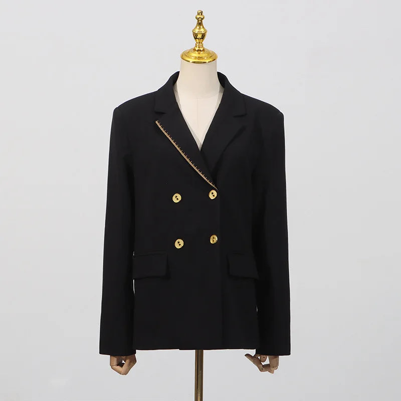Autumn European Double Breasted V Neck Long Sleeve Elegant Blazers Suits Jackets for Women