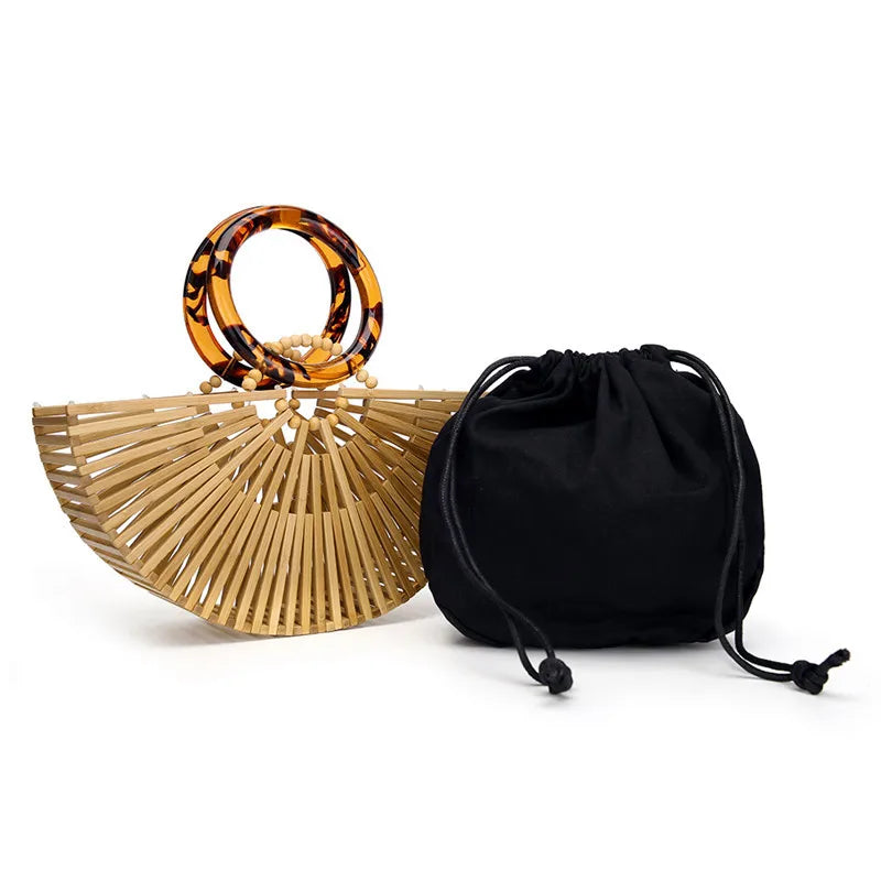Luxury Women Small Bamboo Handbags Beach Bag Ladies Weave Round Acrylic Top Handle Bag Fashion Female Clutch Messenger Bag New