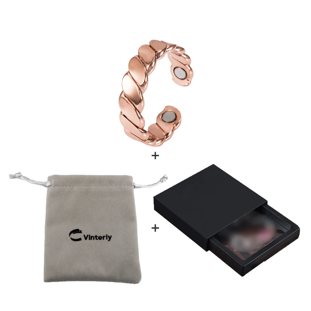 Vinterly Twisted Adjustable Pure Copper Rings Magnetic Therapy Athritis 6mm Wide Health Energy Finger Open Cuff Jewelry for Men