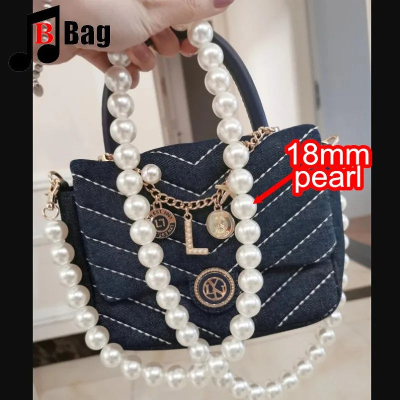 18mm Pearl Bag Strap pearl handbag strap Women Handbag Handles Replacement Handbags Strap Accessories phone bag decoration
