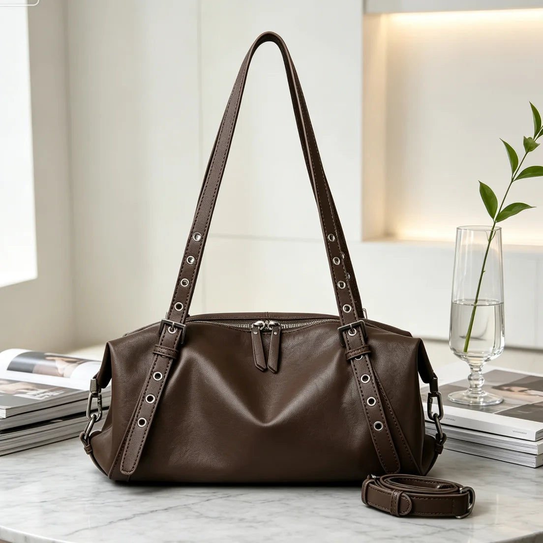 Women Bags Genuine Leather Messenger Crossbody Handbags Large Capacity Tote Shoulder Purses Elegant Daily Office Travel Shopping