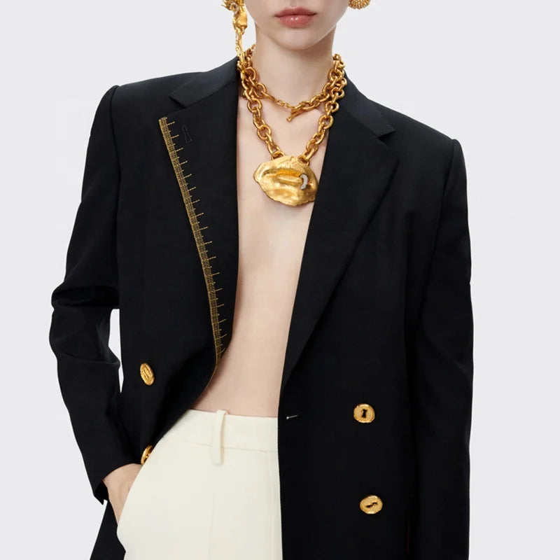 Autumn European Double Breasted V Neck Long Sleeve Elegant Blazers Suits Jackets for Women